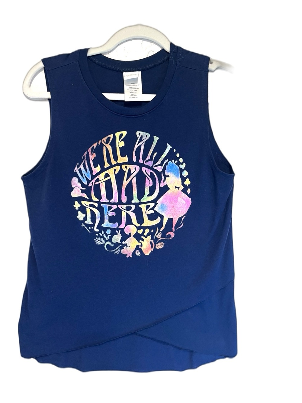 Disney Navy Blue Tank Top with Pastel Alice in Wonderland “We’re All Mad Here”